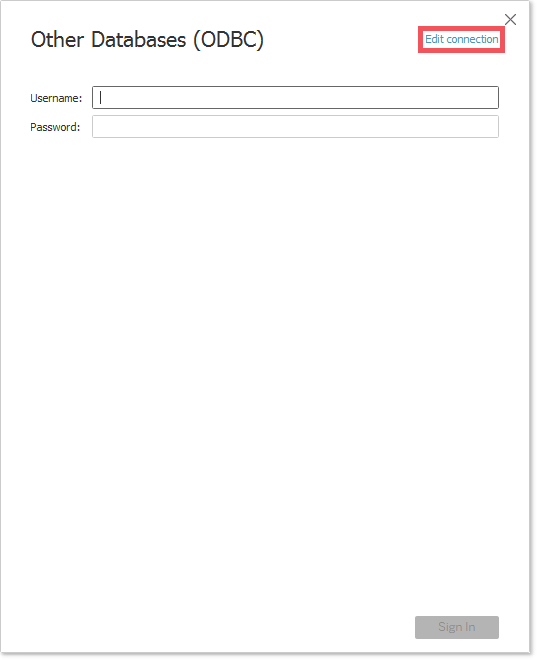 Opening ODBC connection settings