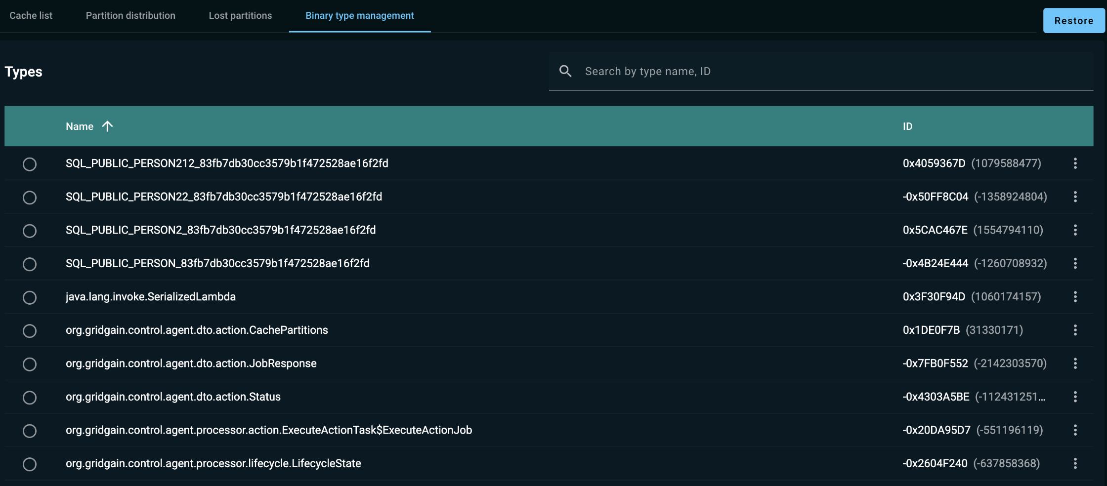 Binary Type Management