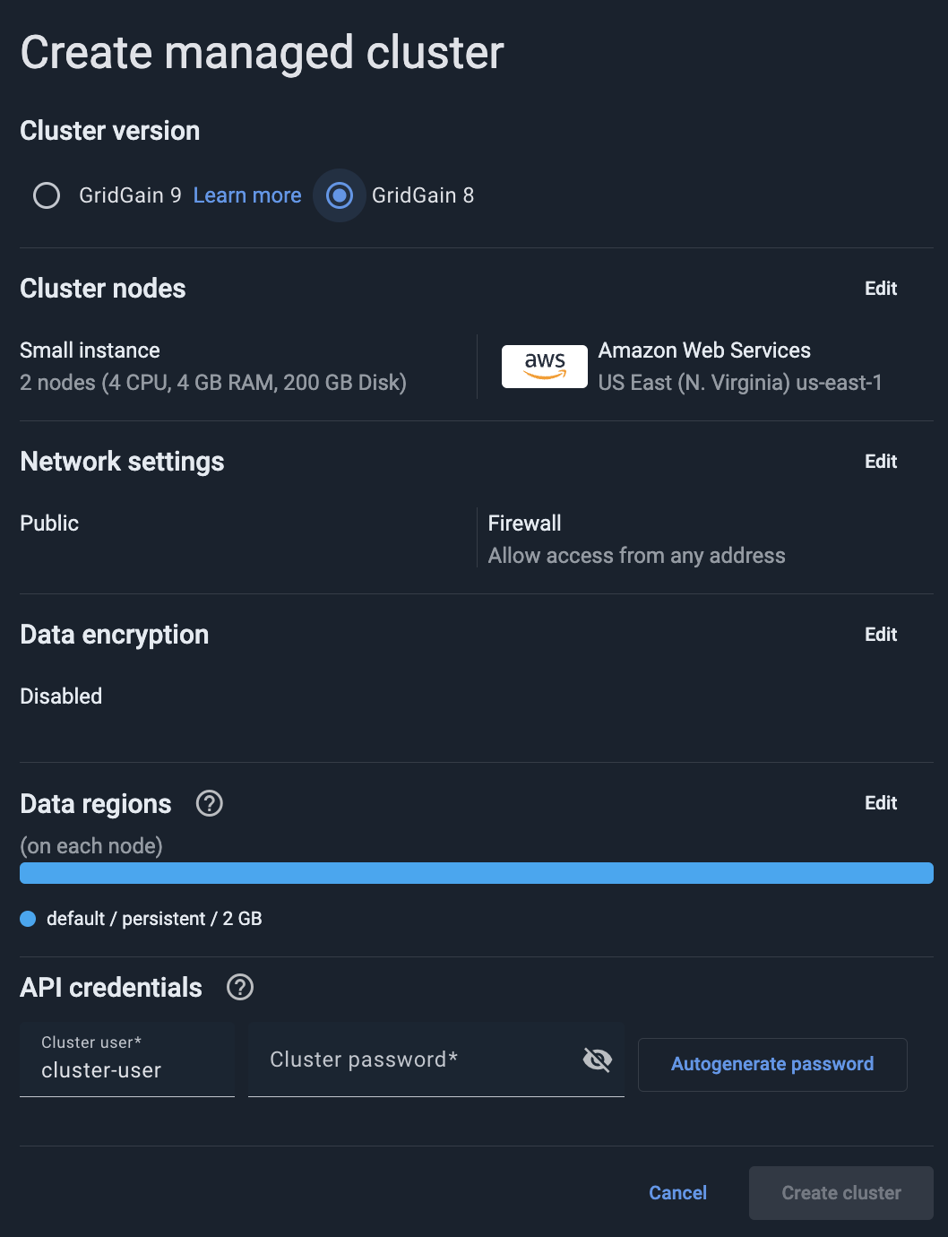 create cluster 1