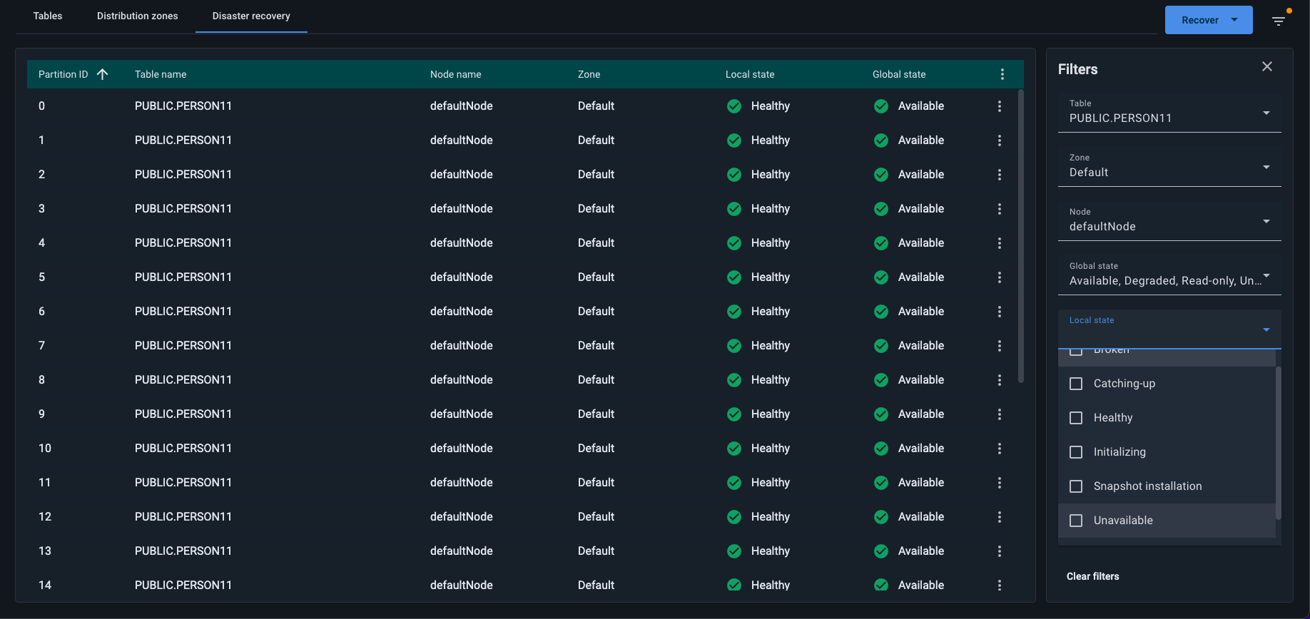 Disaster recovery tab
