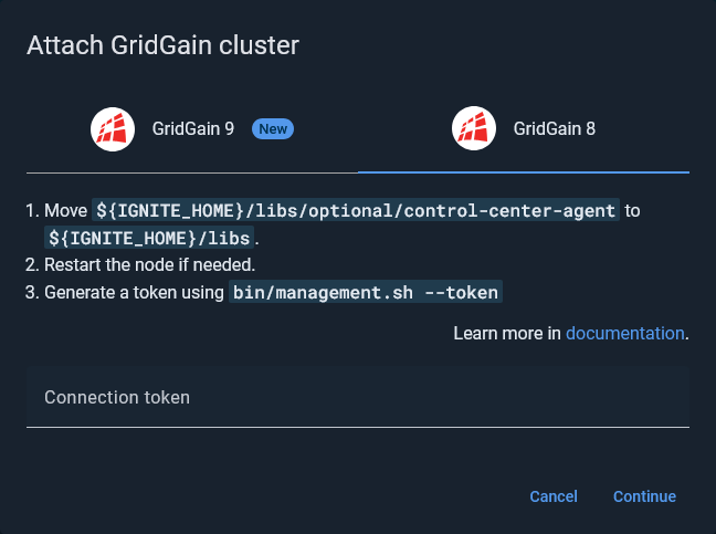 Attach GridGain 8 cluster