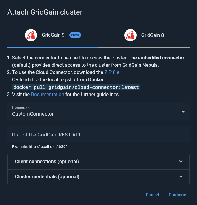 Attach GridGain 9 cluster