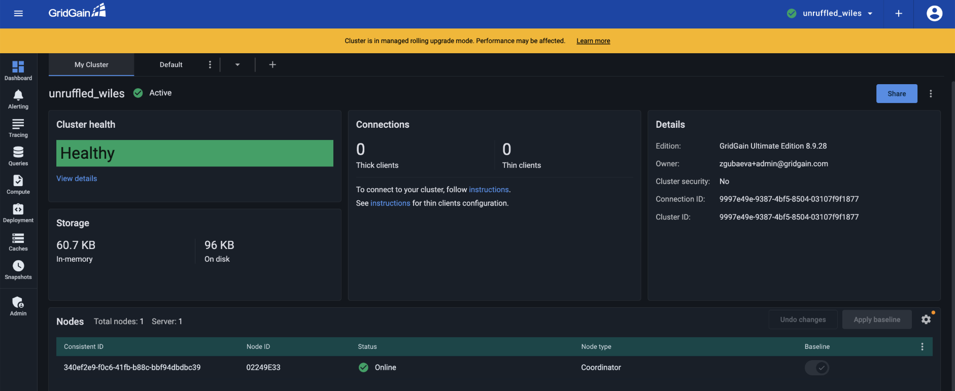 My Cluster screen with RU banner