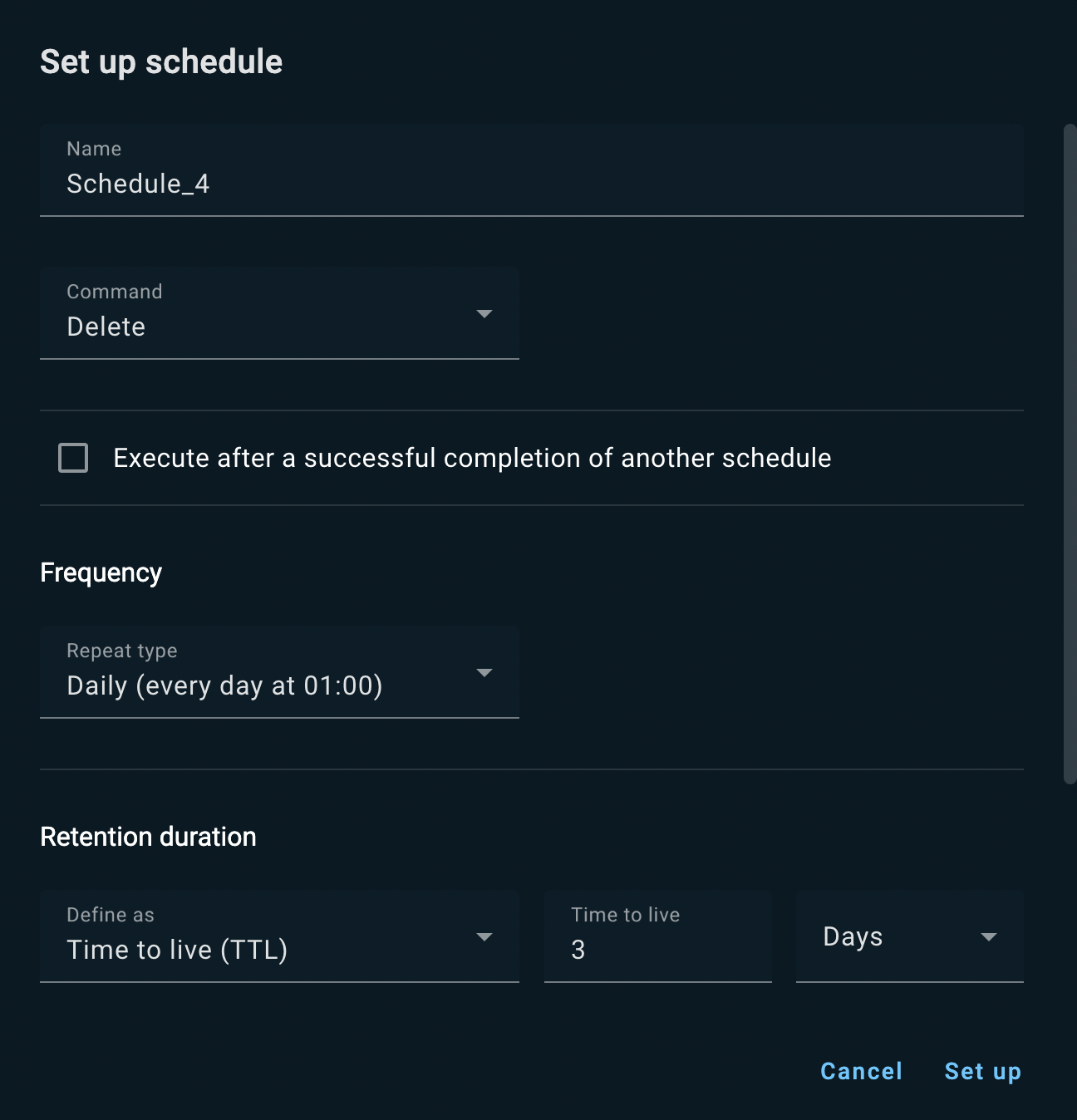Create Delete Schedule