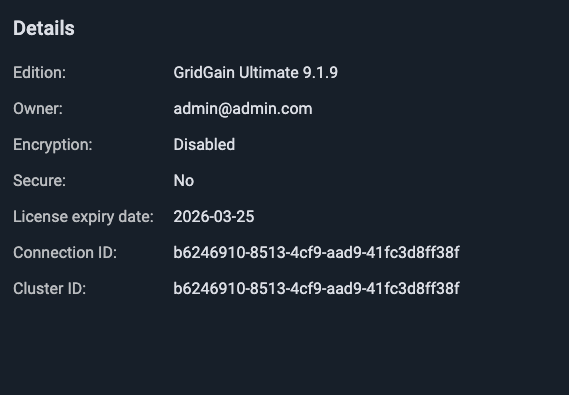 Connection id GridGain 9 and GridGain 8