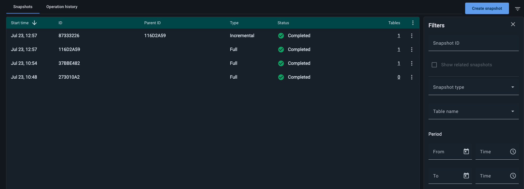 Snapshots Screen