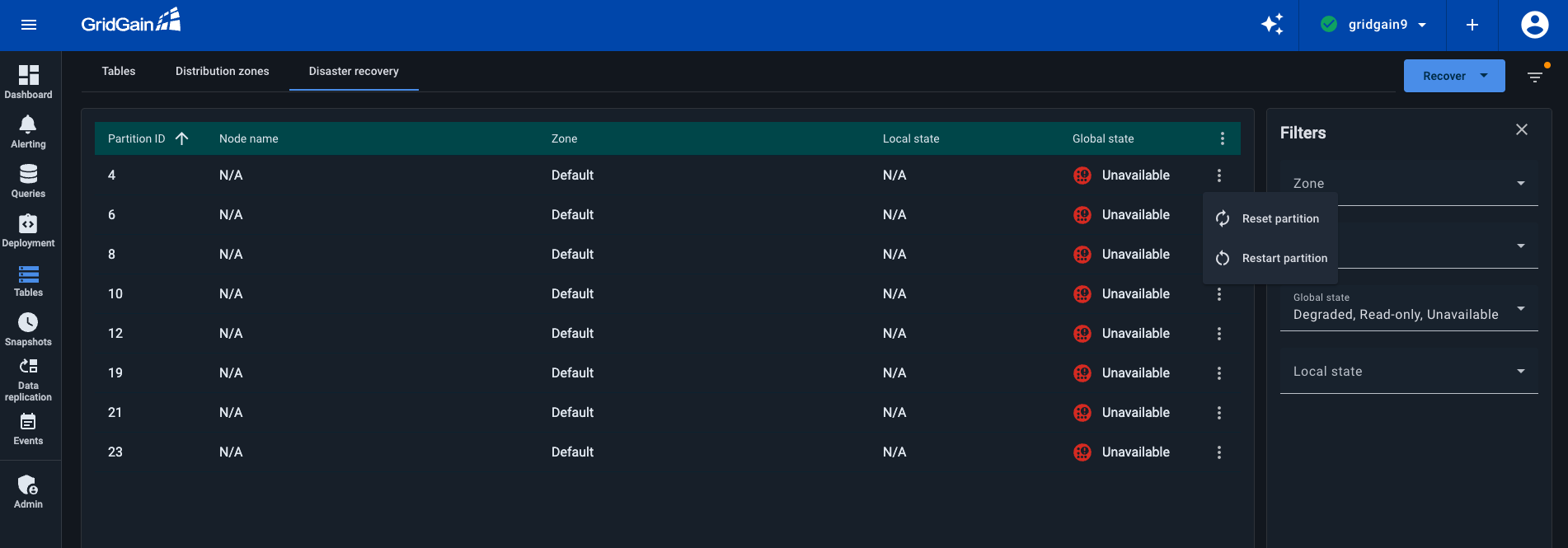 Disaster recovery tab