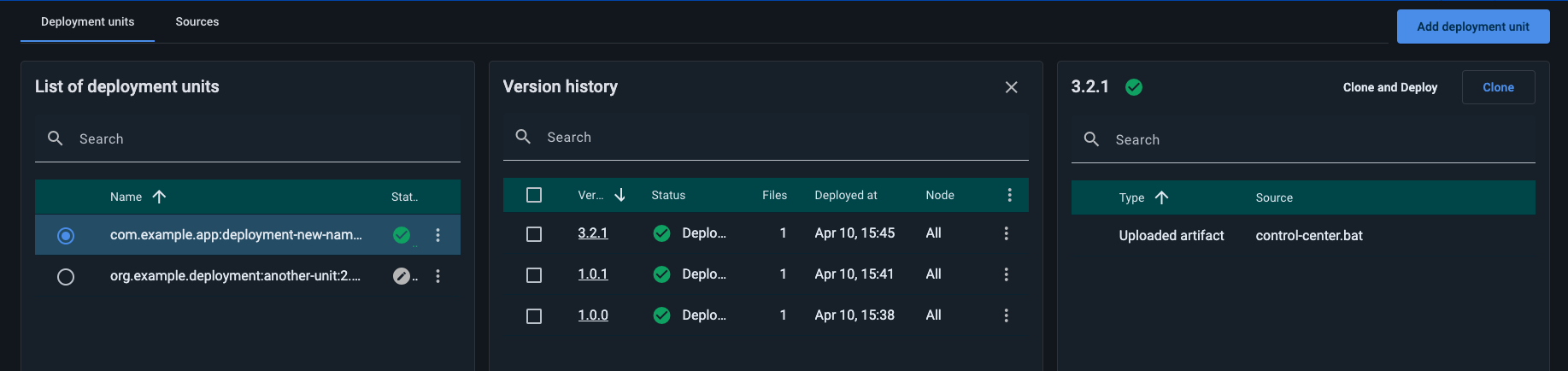 Deployment units tab