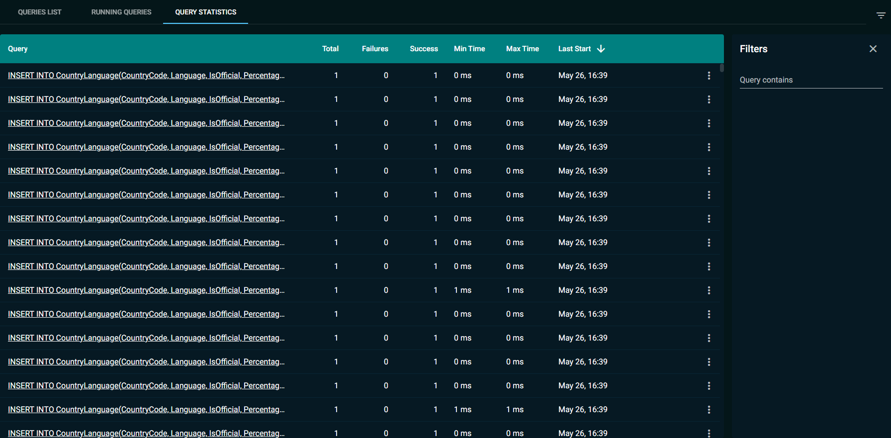Query Statistics