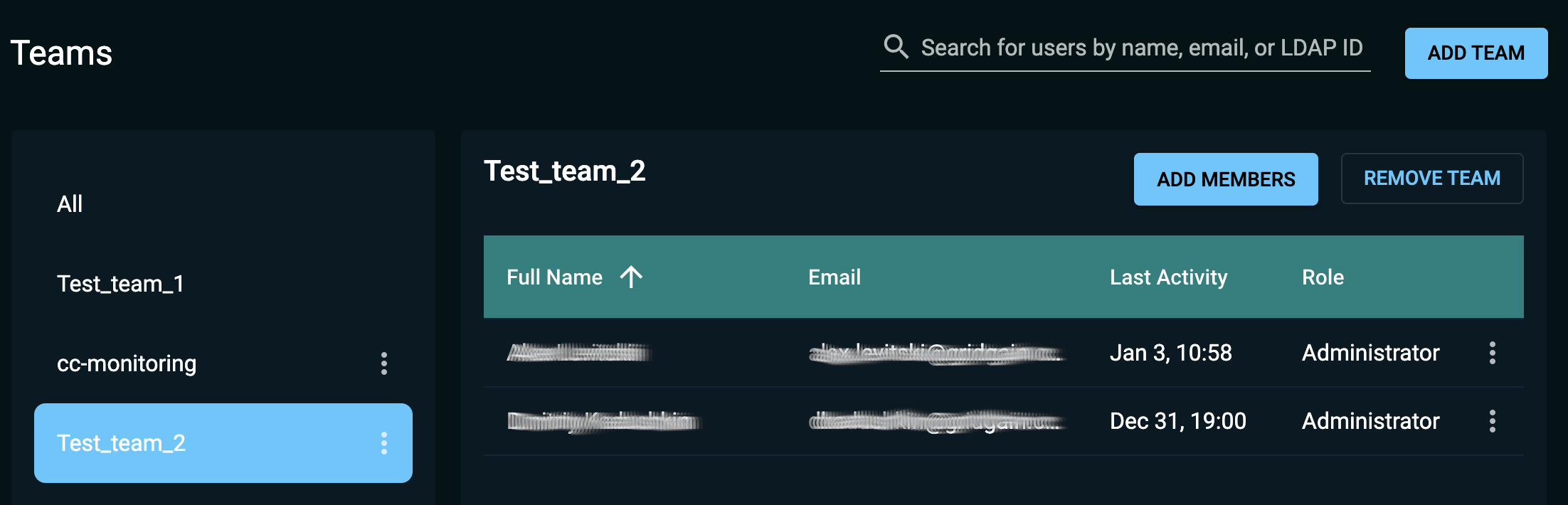 Teams screen