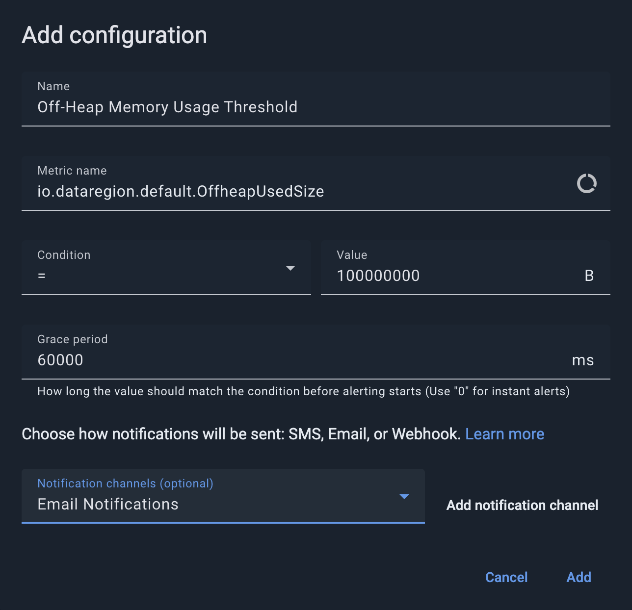 GridGain Memory Usage Alert