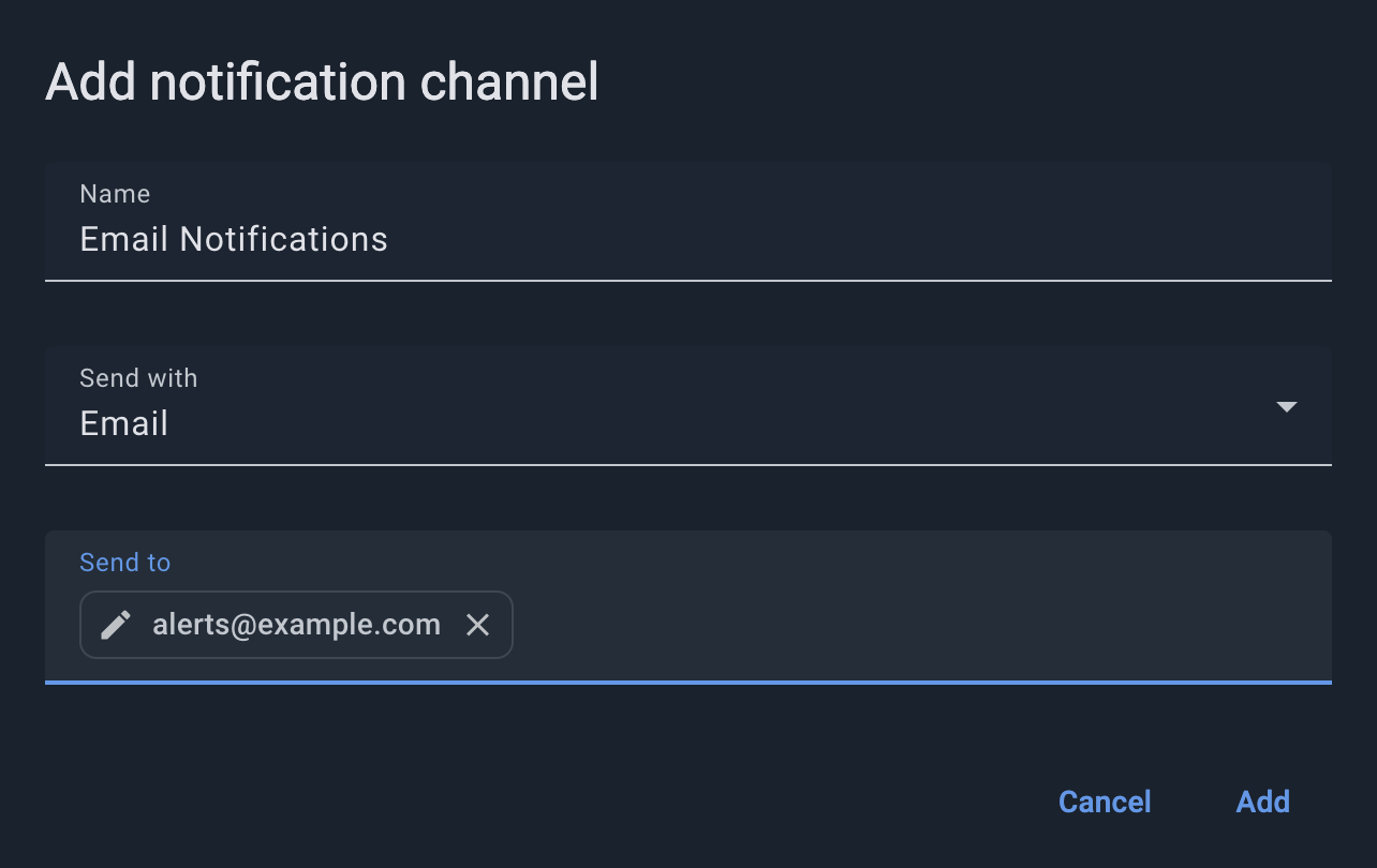 GridGain Add Notification Channel dialog