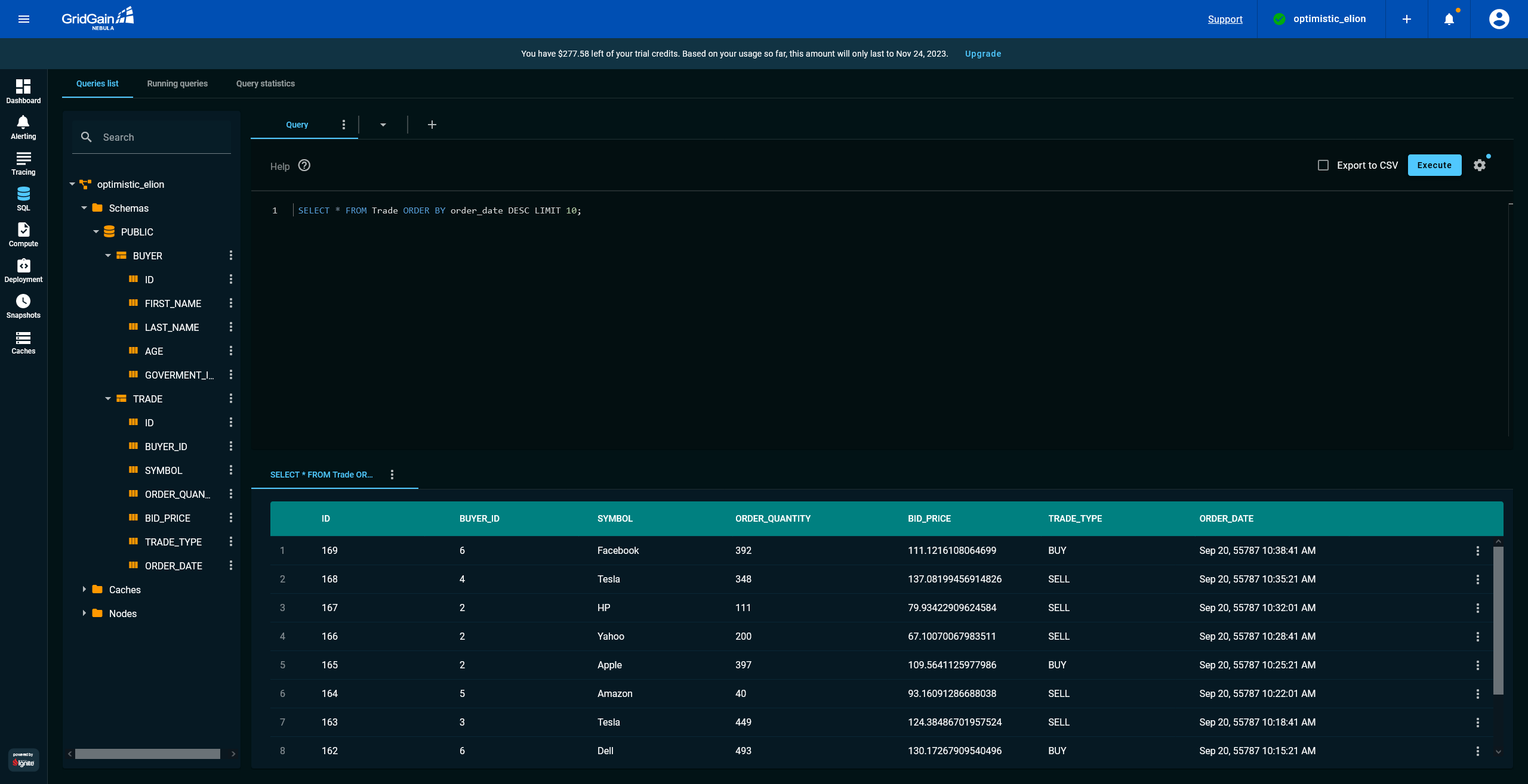 Nebula SQL Screen