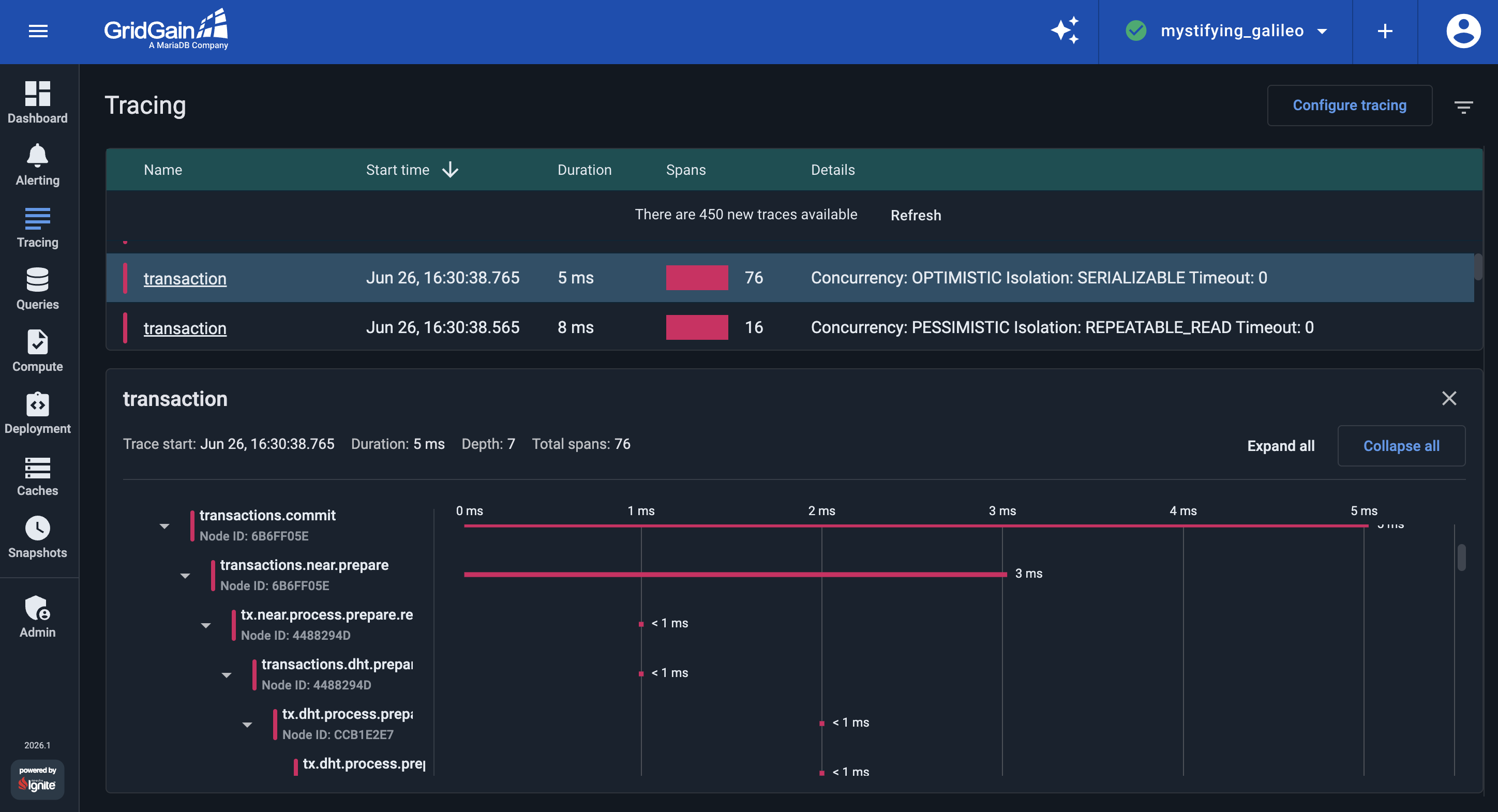 GridGain Transactions Tracing