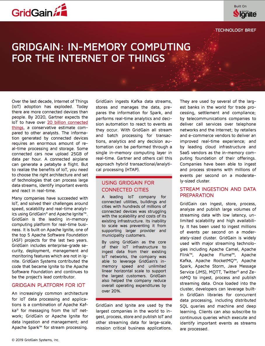 GridGain®: In-Memory Computing for the Internet of Things