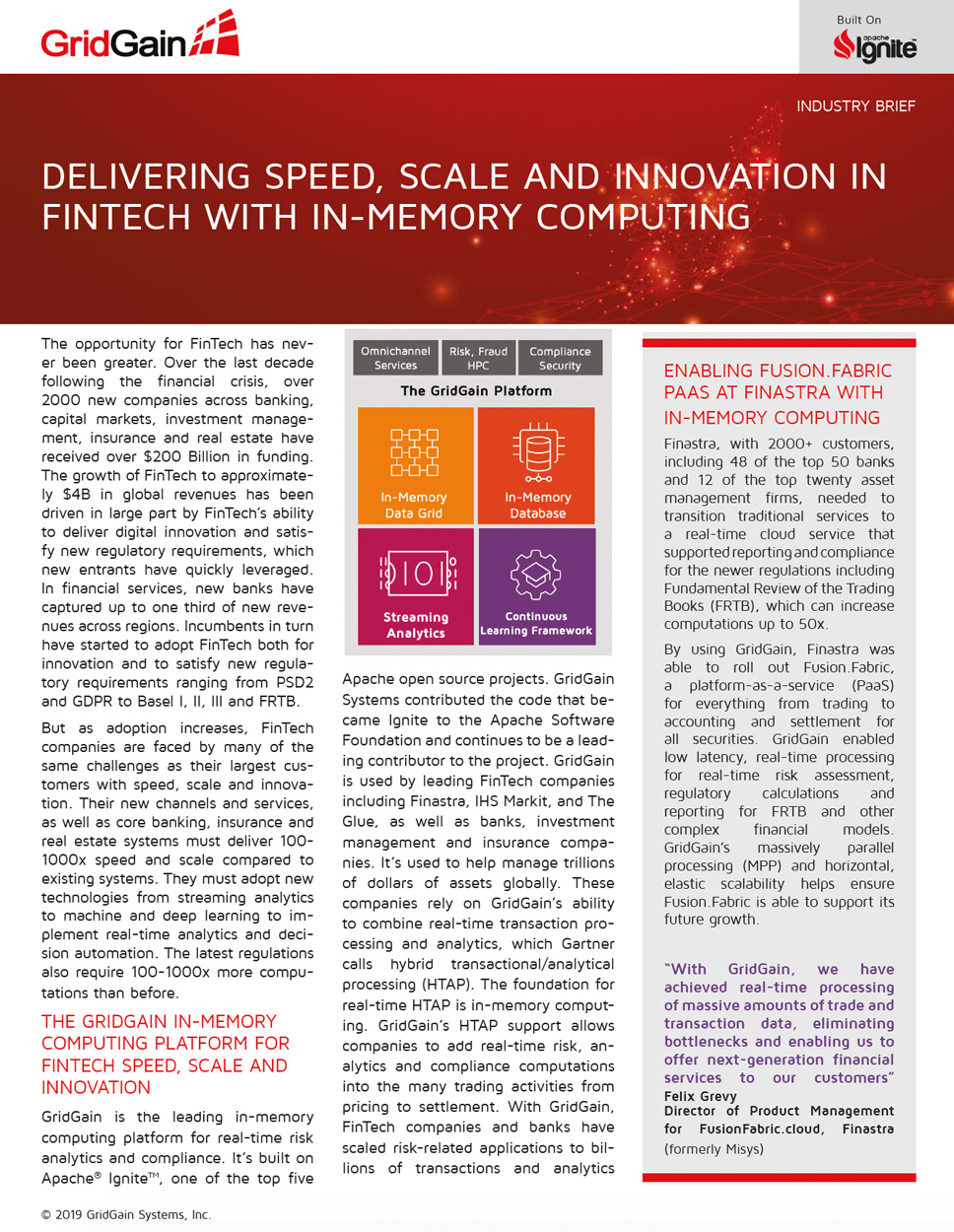 Delivering Speed, Scale and Innovation in FinTech with In-Memory Computing