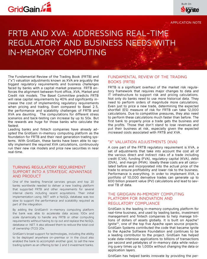 FRTB and XVA: Addressing Real-Time Regulatory and Business Needs with In-Memory Computing