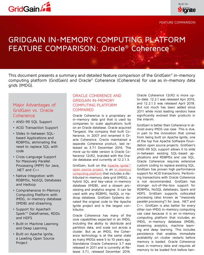 Oracle Coherence Comparison