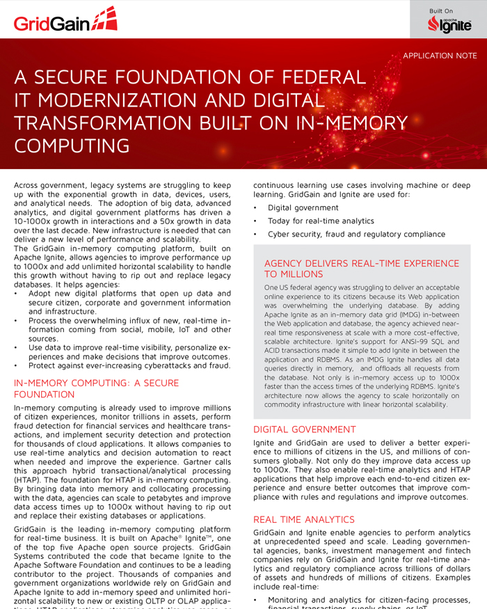 A Secure Foundation of Federal IT Modernization and Digital Transformation Built on In-Memory Computing 