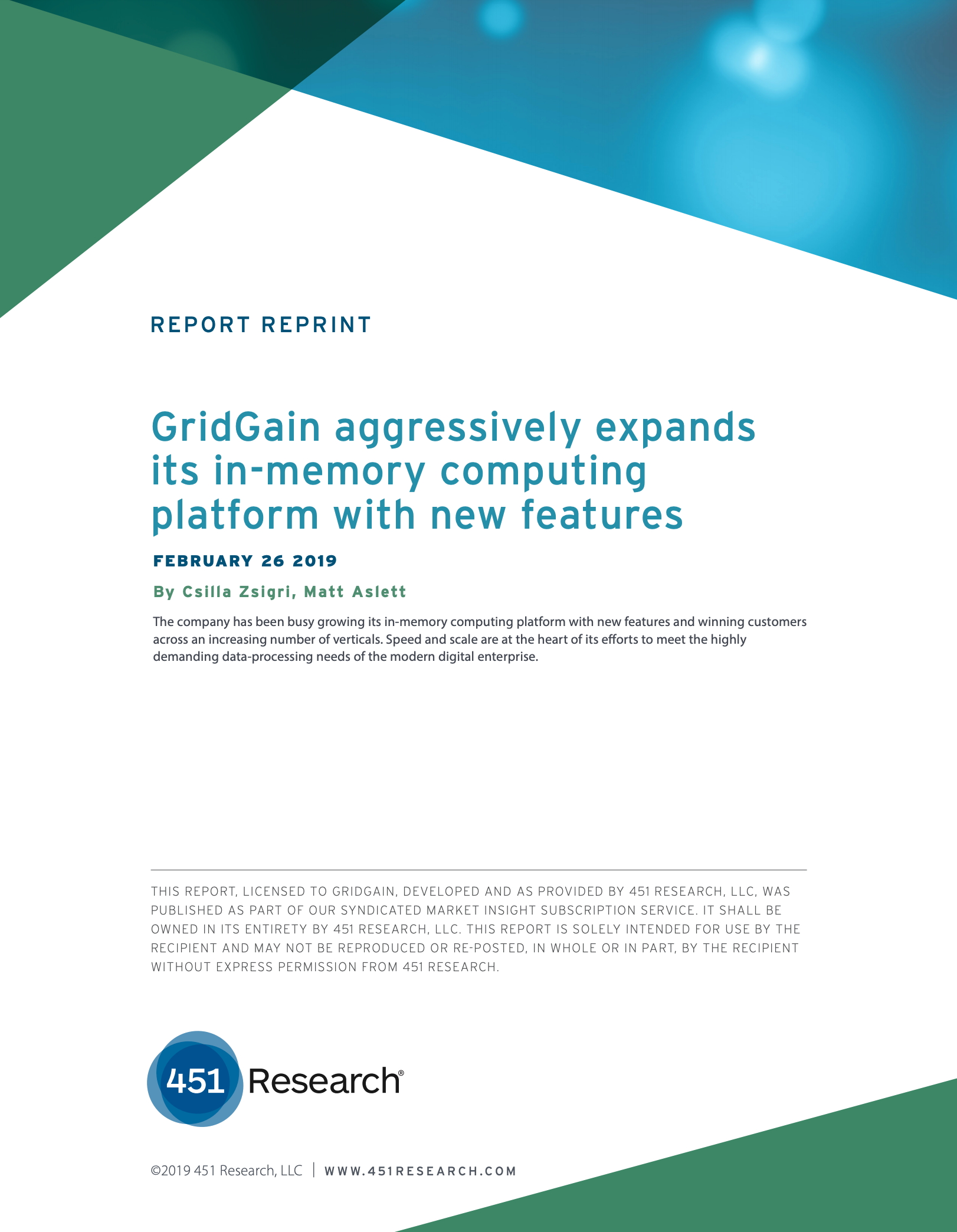 451 Research: GridGain aggressively expands its in-memory computing platform with new features