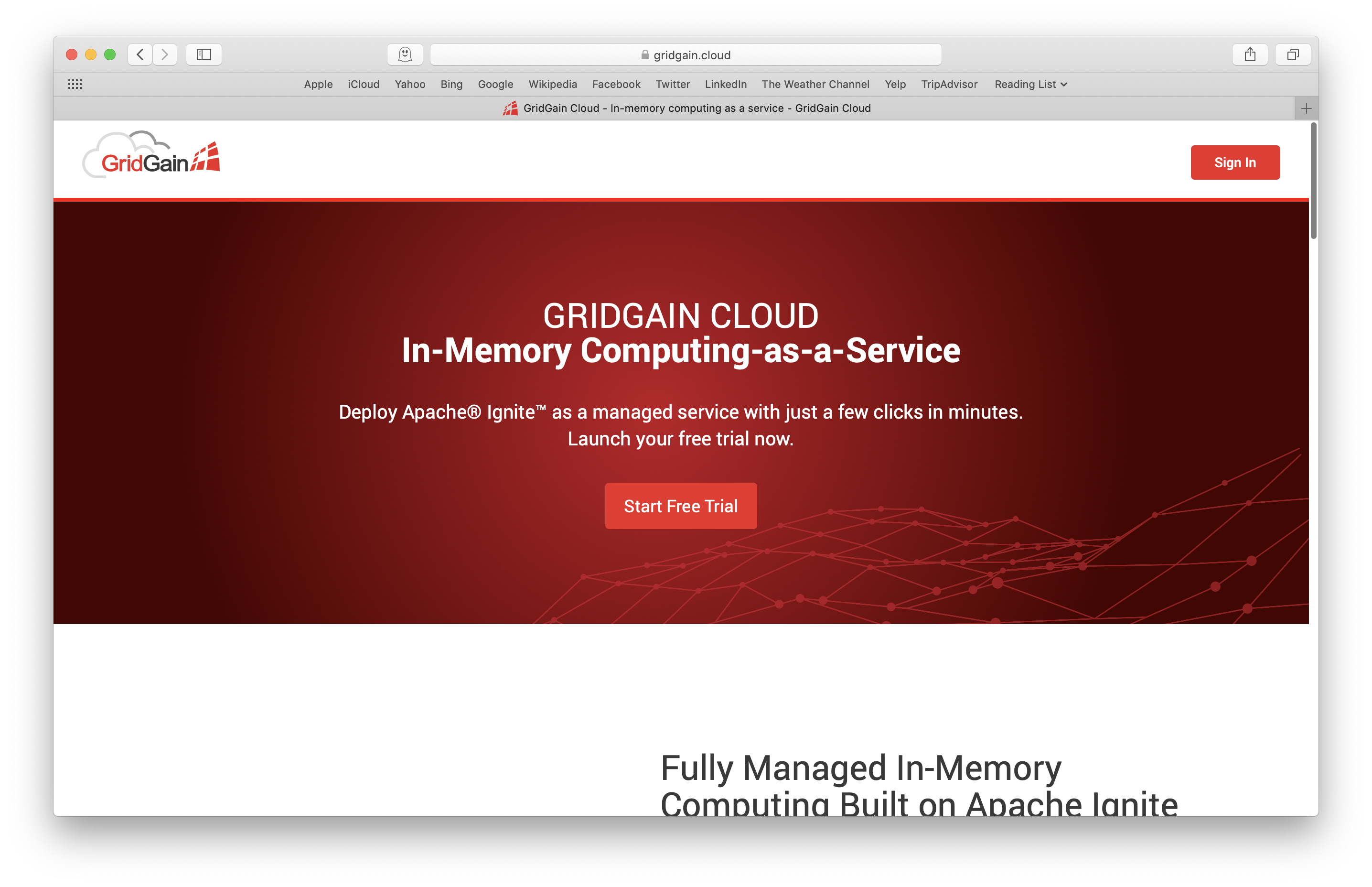 Figure 1. GridGain Cloud Home Page.