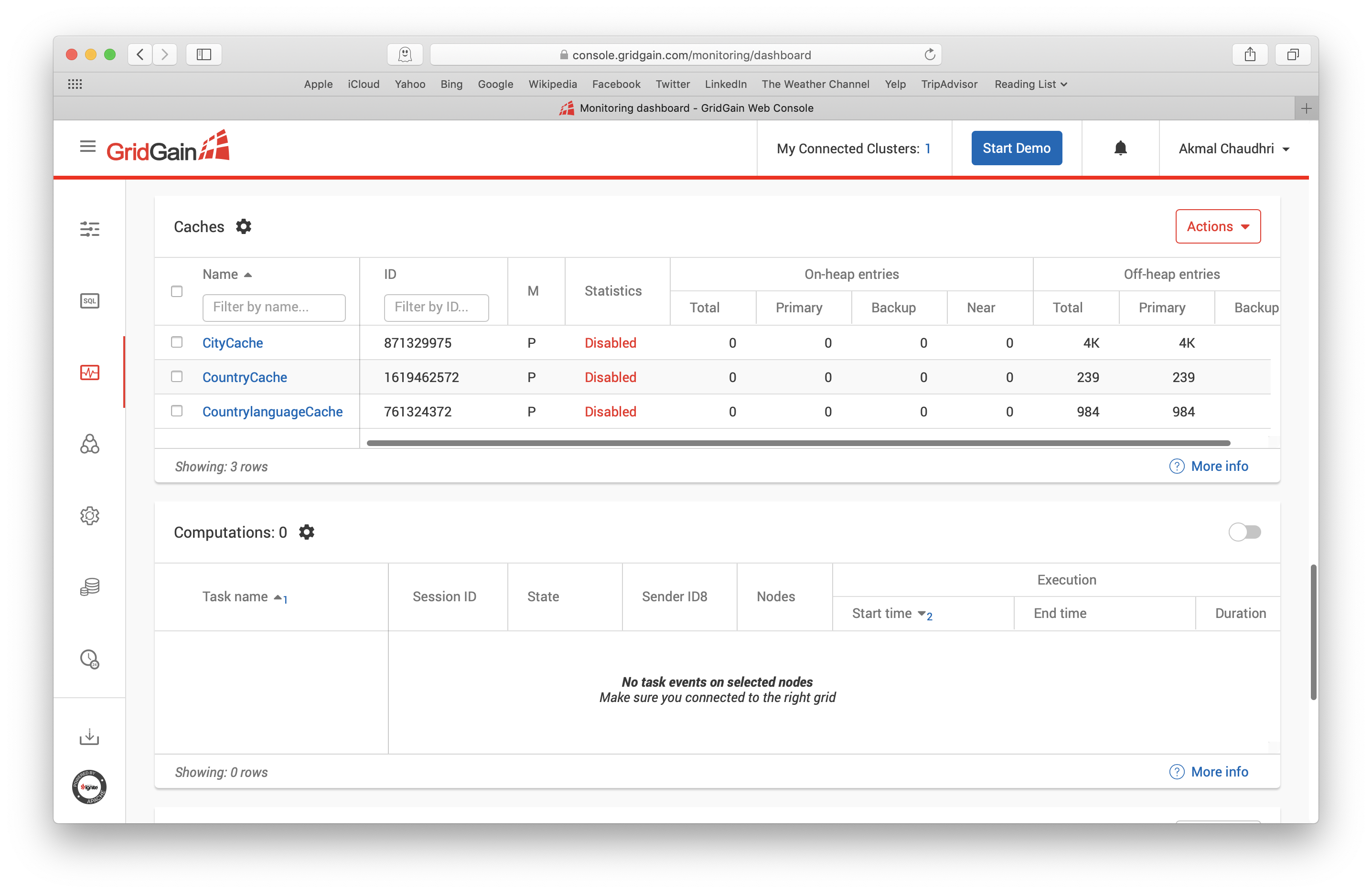 Figure 22. Monitoring > Dashboard > Caches.