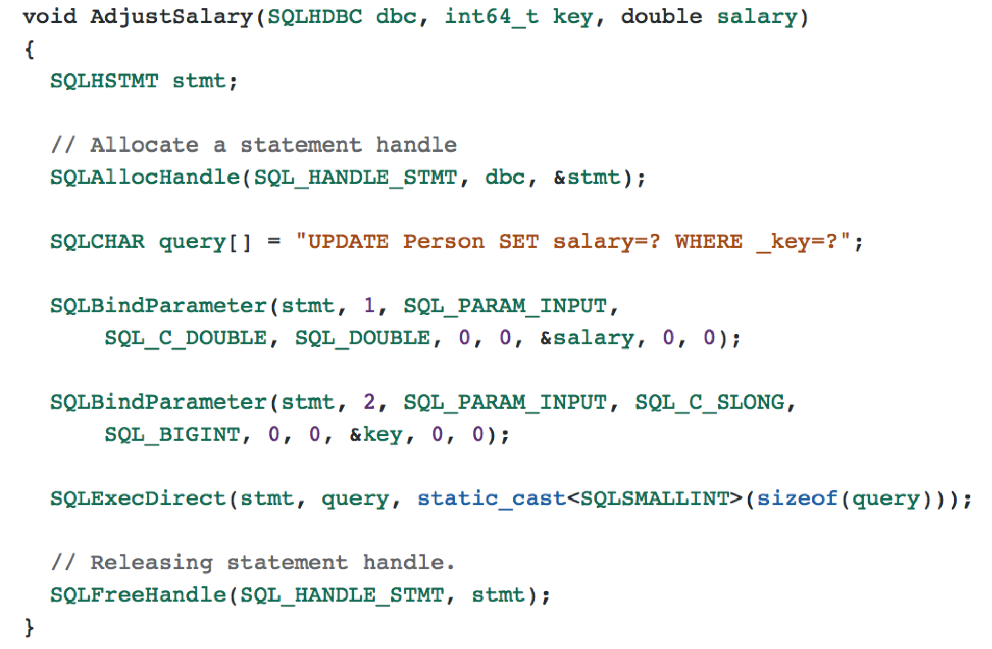 Figure 4. SQL UPDATE using C++