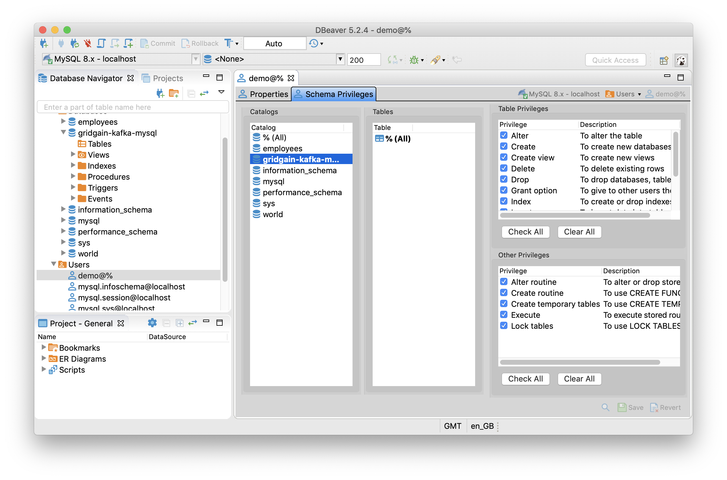 Figure 7. MySQL Database and User Demo.