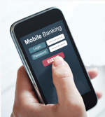 A person using an e-banking app on their mobile phone