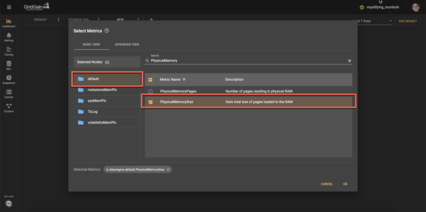 Control Center Metrics Selection