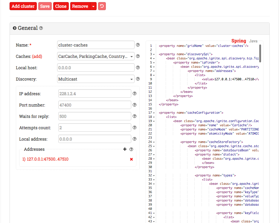 Creating cluster configuration using the Web Console