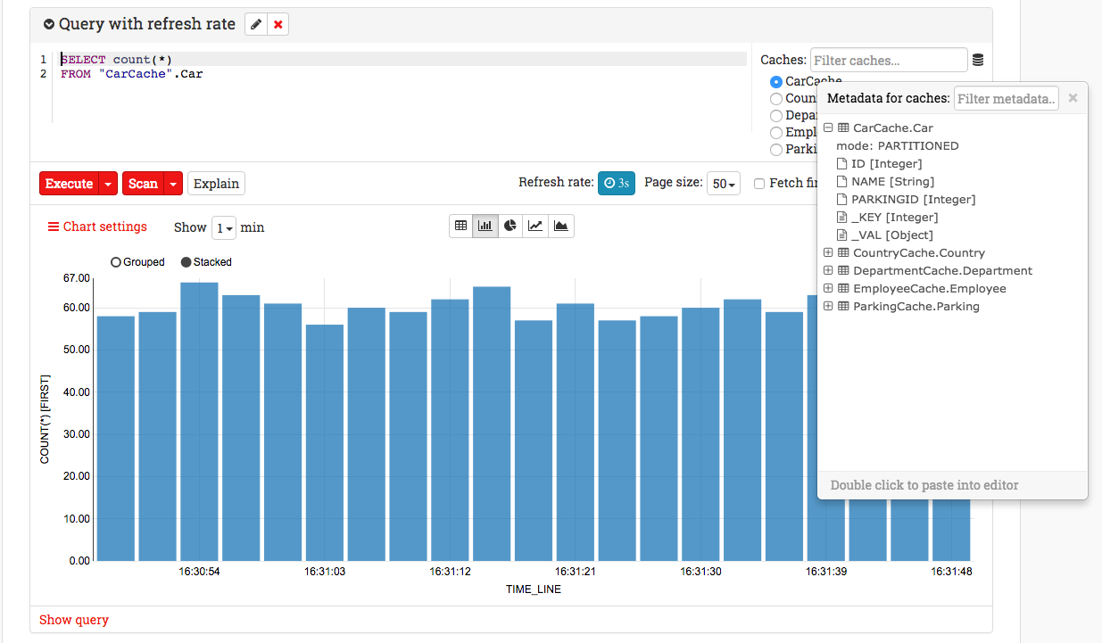 Running SQL queries on cached data using the Web Console